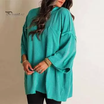 Женские повседневные топы, свободный крой с круглым вырезом и длинными рукавами, футболка с накладным карманом, однотонный эластичный пуловер, топы M арбуз красный