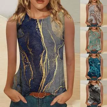 Женские повседневные топы-туники для ношения с леггинсами Летние рубашки без рукавов Струящиеся майки Блузки XL синий