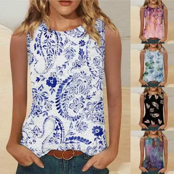 Женские повседневные топы-туники для ношения с леггинсами Летние рубашки без рукавов Струящиеся майки Блузки L чёрный