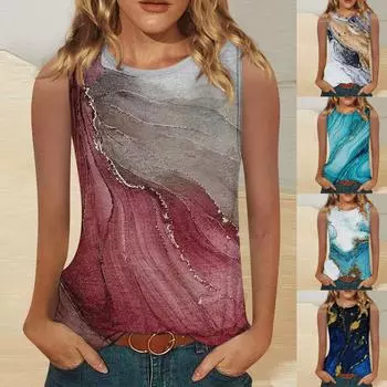 Женские повседневные топы-туники для ношения с леггинсами Летние рубашки без рукавов Струящиеся майки Блузки M тёмно-синий