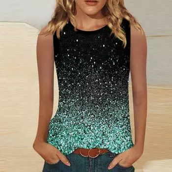 Женские повседневные топы-туники для ношения с леггинсами Летние рубашки без рукавов Струящиеся майки Блузки L чёрный