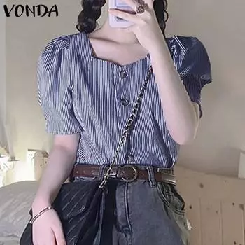 Женские повседневные топы VONDA с квадратным воротником и короткими рукавами в полоску