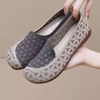 Женские повседневные трикотажные туфли на плоской подошве с сеткой, модельные туфли с круглым носком, низкие лоферы, удобные без шнуровки на плоской подошве, легкие дышащие прогулочные туфли для женщин 35 серый