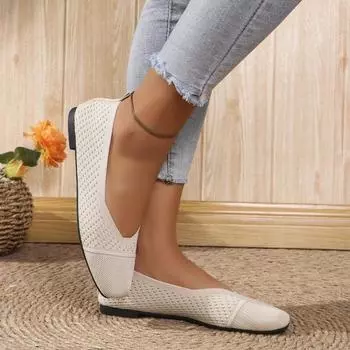 Женские повседневные туфли 2024 года, летние новые удобные и универсальные лоферы на плоской подошве, балетки из дышащей сетки 36-43 36 бежевый