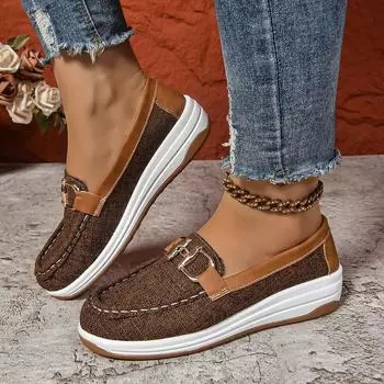 Женские повседневные туфли 2025 года, весна и осень, новые туфли больших размеров, с круглым носком, с плоской подошвой, с одной педалью 36 синий