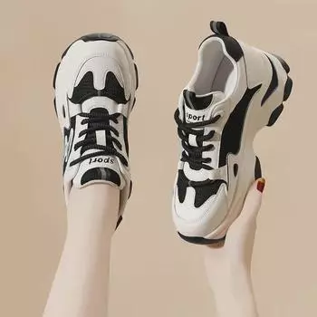 Женские повседневные туфли Dad на толстой подошве 2024 года — мягкие, увеличивающие рост, идеально подходят для весны и осени Size 39