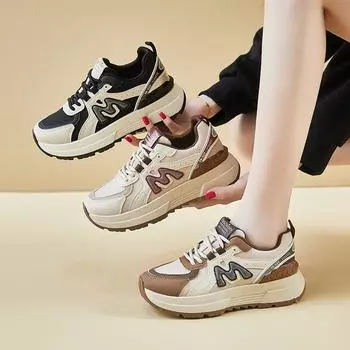 Женские повседневные туфли Dad Shoes на толстой платформе, нескользящие, со шнуровкой, легкие, удобные, дышащие, для ходьбы на открытом воздухе, теннисные кроссовки 35 хаки