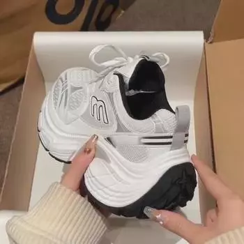 Женские повседневные туфли Daddy с нескользящей толстой подошвой: Лето/осень 2025, легкая спортивная обувь с мягкой подошвой 40 белый