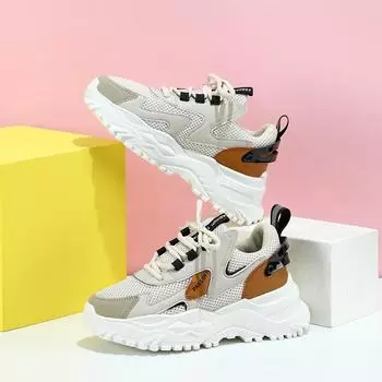 Женские повседневные туфли для школьников, увеличивающие рост, легкие кроссовки для парных мужчин, большие размеры EU: 35 бежевый