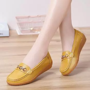 Женские повседневные туфли из натуральной мягкой кожи на танкетке - Летний белый цвет 39 жёлтый