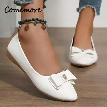 Женские повседневные туфли-лодочки 2024 года, новые универсальные удобные туфли-бобы на одной ноге, туфли-лоферы Мэри Джейн с бантом, туфли Tenis De Mujer 36 белый
