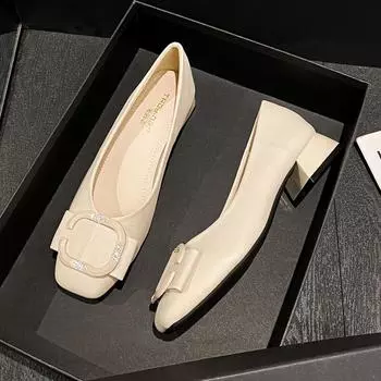 Женские повседневные туфли-лодочки из искусственной кожи на низком каблуке с квадратным носком без шнуровки на массивном блочном каблуке, женские удобные туфли-лодочки для офиса и бизнеса, нарядные туфли