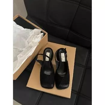 Женские повседневные туфли-лодочки на низком массивном каблуке с открытой пяткой и закрытым квадратным носком на блочном каблуке без шнуровки для вечерних платьев Рабочая обувь с регулируемым ремешком с пряжкой для женщин 35
