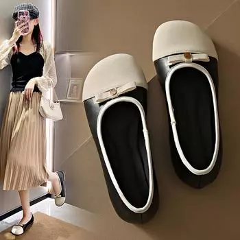 Женские повседневные туфли-лоферы на плоской подошве с квадратным носком без шнуровки с закрытым носком. Удобные женские туфли на плоской подошве. Легкие мягкие рабочие нарядные туфли. Балетные туфли с бантом. 35 чёрный