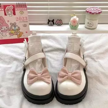 Женские повседневные туфли Мэри Джейн с круглым носком и неглубоким носком из искусственной кожи с толстым дном и бантом 40 чёрный