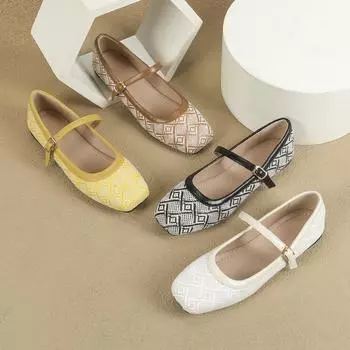 Женские повседневные туфли Мэри Джейн с пряжками на щиколотке Балетки на плоской подошве с квадратным носком для женщин Рабочая обувь на плоской подошве Удобные модельные туфли без шнуровки 35 чёрный