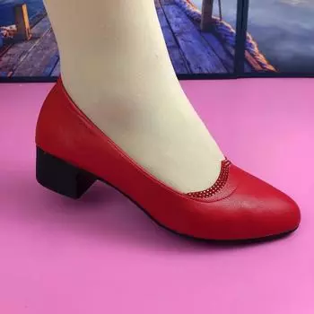 Женские повседневные туфли на квадратном каблуке с круглым носком и кристаллами, женские туфли-лодочки из мягкой искусственной кожи для офиса Ga43 35