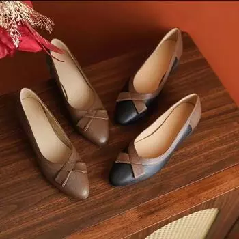 Женские повседневные туфли на низком каблуке, с заостренным закрытым носком, на толстом блочном каблуке, нарядные туфли-лодочки, удобные туфли для офиса, женские балетки 35