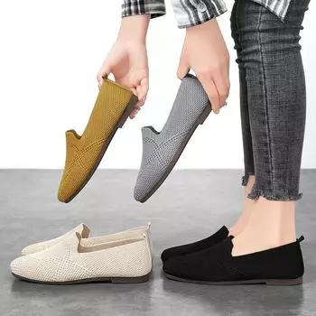 Женские повседневные туфли на плоской подошве без шнуровки, удобные сетчатые прогулочные кроссовки, вязаные нарядные балетки на низкой танкетке для тренировок для женщин, легкие дышащие лоферы 36 жёлтый