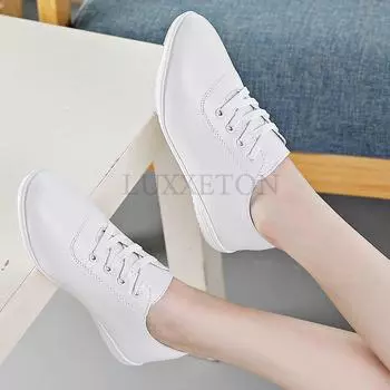 Женские повседневные туфли на плоской подошве из натуральной кожи, белые кожаные туфли на шнуровке, легкие, мягкие, с неглубоким носком, белые туфли 35 белый