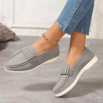 Женские повседневные туфли на плоской подошве, классические модные туфли телесного цвета, роскошные удобные туфли-лоферы, высококачественные замшевые туфли для ходьбы 35 серый