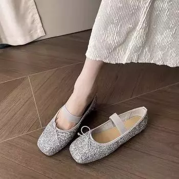 Женские повседневные туфли на плоской подошве «Мэри Джейн» Блестящие балетки Удобные нарядные туфли для женщин Рабочие свадебные туфли на плоской подошве с квадратным закрытым носком и ремешком на щиколотке