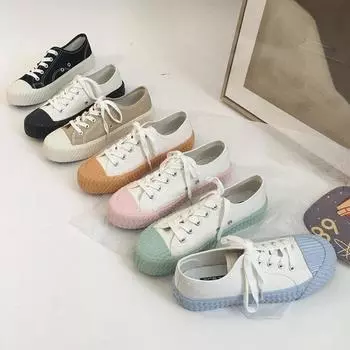 Женские повседневные туфли на плоской подошве, модные дышащие парусиновые туфли, весенние и летние кроссовки для бега 35 чёрный