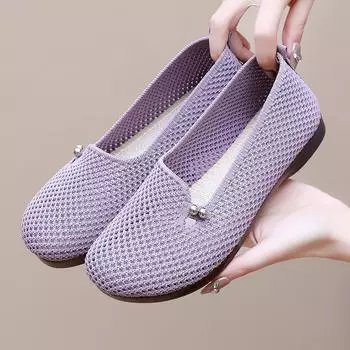 Женские повседневные туфли на плоской подошве, нескользящая сетчатая вязаная дышащая летняя прогулочная обувь, лоферы, удобные модельные туфли на плоской подошве, женские балетки с круглым носком 35 зелёный