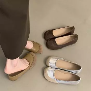 Женские повседневные туфли на плоской подошве. Нескользящие удобные туфли на плоской подошве. Низкие балетки. Легкая рабочая обувь для женщин. Прогулочные туфли без шнуровки. Мягкие нарядные туфли. 35 серебряный