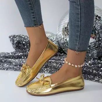 Женские повседневные туфли на плоской подошве, новые летние туфли без застежек с круглым носком для женщин, уличные туфли больших размеров с бабочкой и узлом-бабочкой, женские мокасины 36 белый