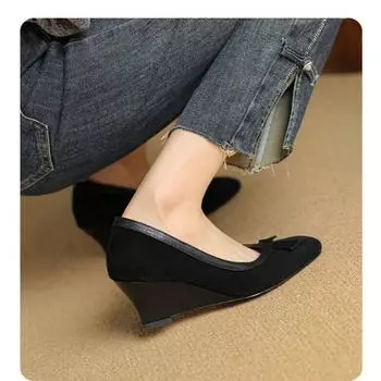 Женские повседневные туфли на плоской подошве с бантом в стиле ретро, зимняя мода, элегантные туфли-лодочки на шпильке с квадратным носком 35