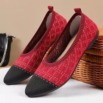 Женские повседневные туфли на плоской подошве с острым носком. Нескользящие дышащие прогулочные туфли. Легкие вязаные лоферы. Летние нарядные туфли на плоской подошве. Женские удобные балетки. 36