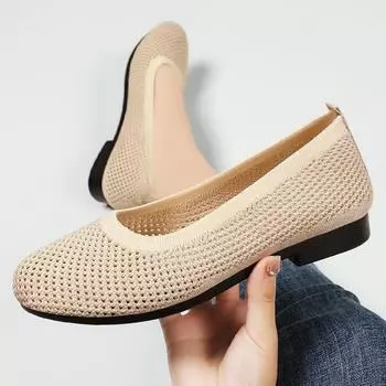 Женские повседневные туфли на плоской подошве с острым носком, дышащие прогулочные туфли без шнуровки, легкие вязаные лоферы, летние нарядные туфли на плоской подошве, женские удобные балетки 36 чёрный