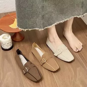 Женские повседневные туфли на плоской подошве с квадратным закрытым носком, балетки, туфли без застежек, удобные нарядные туфли на плоской подошве, мягкие туфли на плоской подошве, балетки для женщин 35
