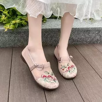 Женские повседневные туфли на плоской подошве с вышитой конопляной плоской платформой с круглым носком, удобные туфли на плоской подошве на весну/осень 35 зелёный