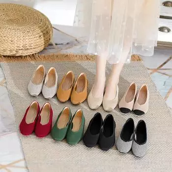 Женские повседневные туфли на плоской подошве Удобные прогулочные туфли на плоской подошве Балетки с острым носком Нескользящие трикотажные рабочие лоферы Легкие модельные туфли для женщин 34