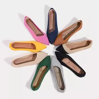 Женские повседневные туфли на плоской подошве Удобные прогулочные туфли на плоской подошве Балетки с острым носком Нескользящие трикотажные рабочие лоферы Легкие модельные туфли для женщин 34 серый