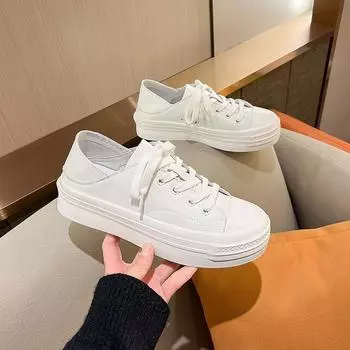 Женские повседневные туфли на шнуровке из мягкой корейской белой кожи 2025 года — модные универсальные студенческие спортивные кроссовки на весну/лето 35 белый