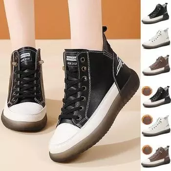 Женские повседневные туфли на шнуровке с высоким верхом, женские короткие ботинки на плоской подошве, женские офисные туфли, зимние теплые плюшевые ботильоны 35