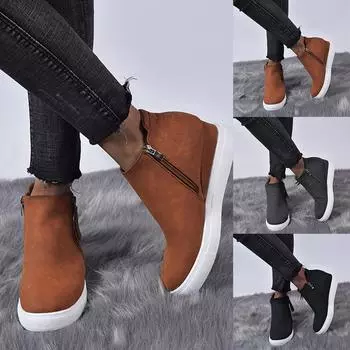 Женские повседневные туфли на танкетке большого размера с застежкой-молнией и короткими ботинками 36 чёрный