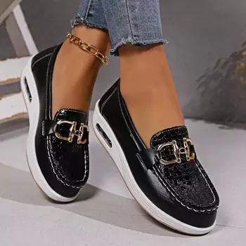 Женские повседневные туфли на танкетке, весна-осень, дизайнерские удобные мокасины для ходьбы, модные кроссовки без застежек 42 чёрный