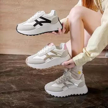 Женские повседневные туфли на толстой платформе Dad Shoes со шнуровкой, нескользящие, для ходьбы, удобные кроссовки из искусственной кожи для бега и тенниса для женщин, дышащие кроссовки 35 платиновый