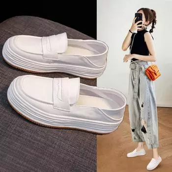 Женские повседневные туфли на толстой подошве, белые, на среднем каблуке 35 белый