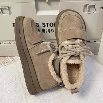 Женские повседневные туфли на толстой подошве для осени и зимы, а также из кашемира, в сочетании с парой шерстяных туфель, теплые женские туфли из хлопка 35 хаки