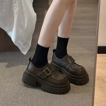 Женские повседневные туфли на толстом каблуке и толстой подошве модные и удобные, в тренде ленивые туфли и небольшие кожаные туфли. 35 хаки