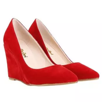 Женские туфли в простом стиле, повседневные, с острым носком, на высоком каблуке, бархатные туфли на танкетке, рабочая обувь 35 оранжевый