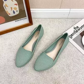 Женские повседневные туфли с острым носком, легкие зеленые резиновые туфли на плоской подошве, женская мода весна-лето, водонепроницаемые туфли на плоской подошве G631 36