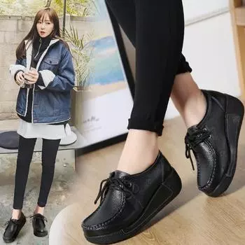 Женские повседневные туфли с толстой подошвой, нескользящие, легкие, одинарные туфли, завязывающиеся на шнуровке, большого размера, из искусственной кожи 40