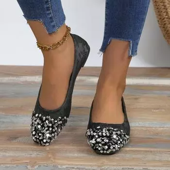 Женские повседневные туфли со стразами на плоской подошве, женские осенние туфли без застежек на плоской подошве, легкие дышащие мокасины с острым носком, размер 43 36 чёрный