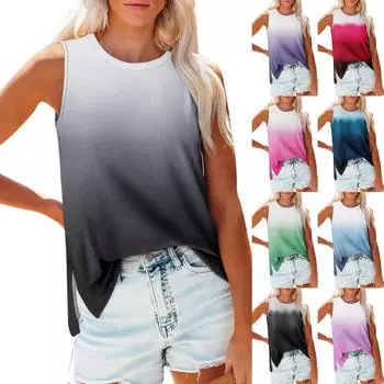 Женские повседневные туники, топы для ношения с леггинсами, летние рубашки без рукавов с принтами, майки L чёрный